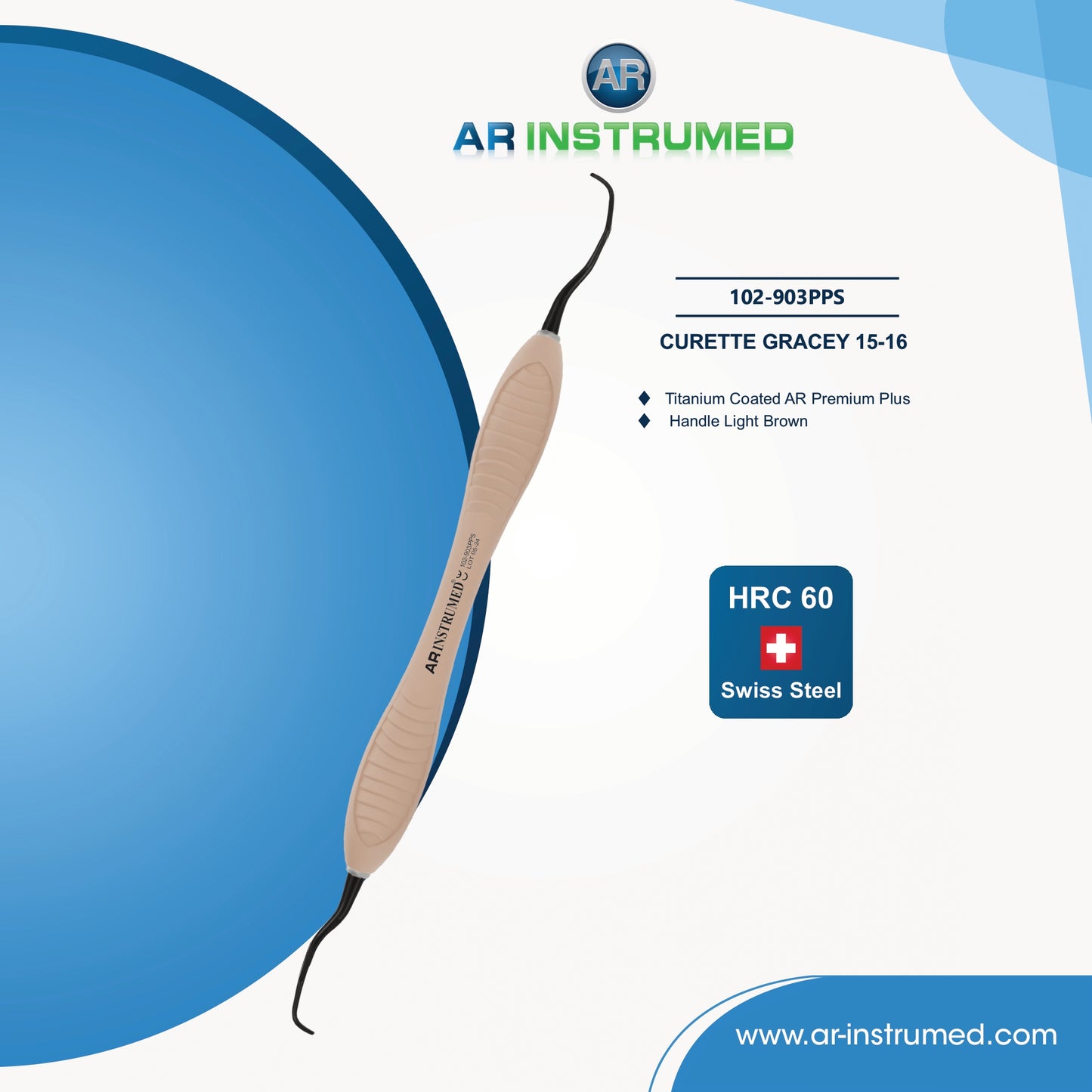 AR Instrumed Standard Gracey Currettes Set of 8 Premium Plus Titanium with Silicone Handles