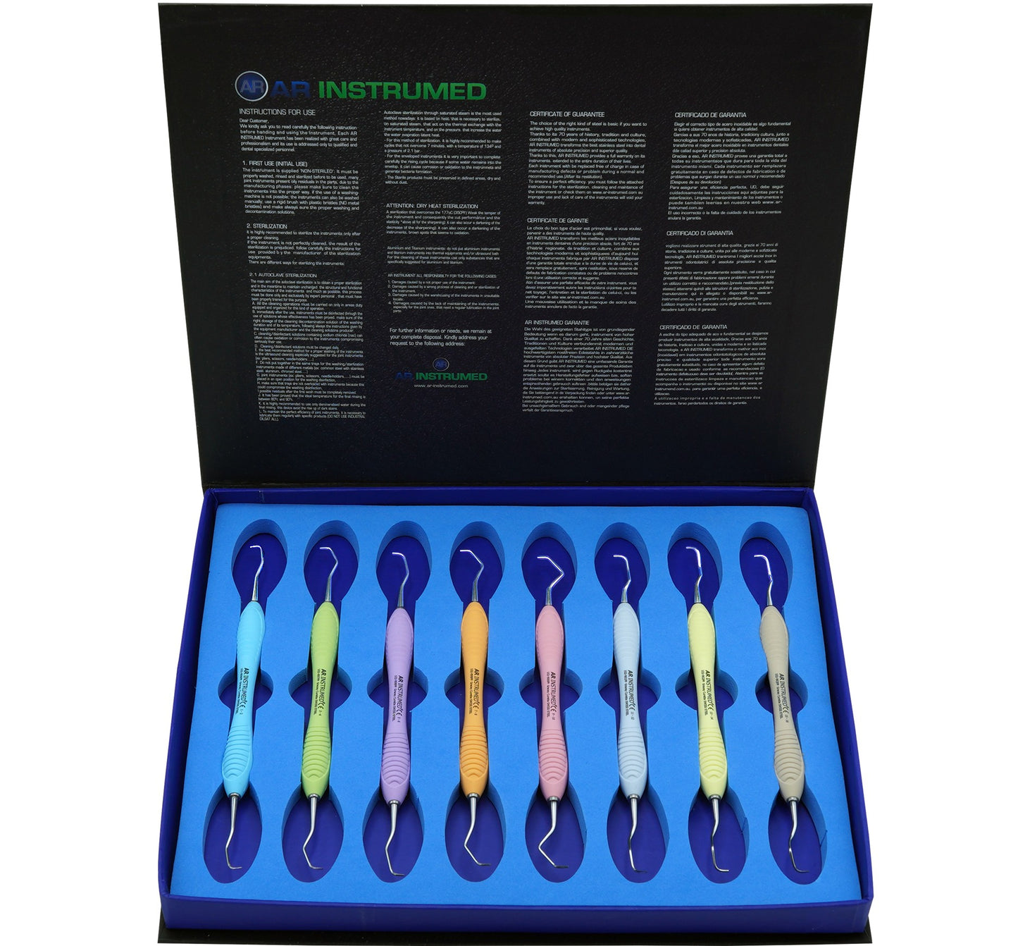AR Instrumed Standard Gracey Currettes Set of 8 with AR Premium Plus Silicone Handles