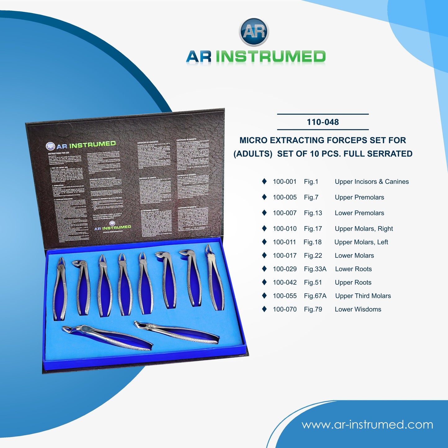 AR Instrumed Micro Extracting Forceps Set for (Adults) Set of 10 Pcs. Full Serrated