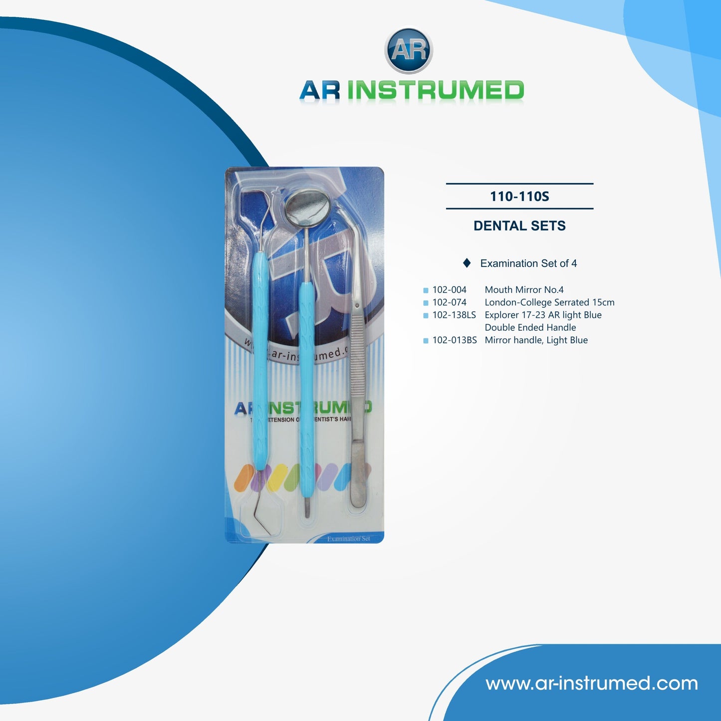AR Instrumed Examination Instrument Kit Set of 4 - Silicone Handles