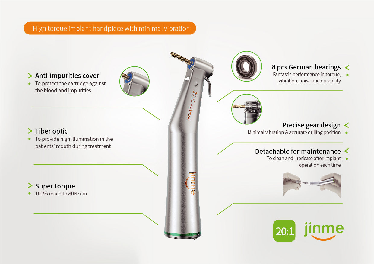 Jinme 20:1L Electric Implant Contra Angle for E-type Motors - External Water