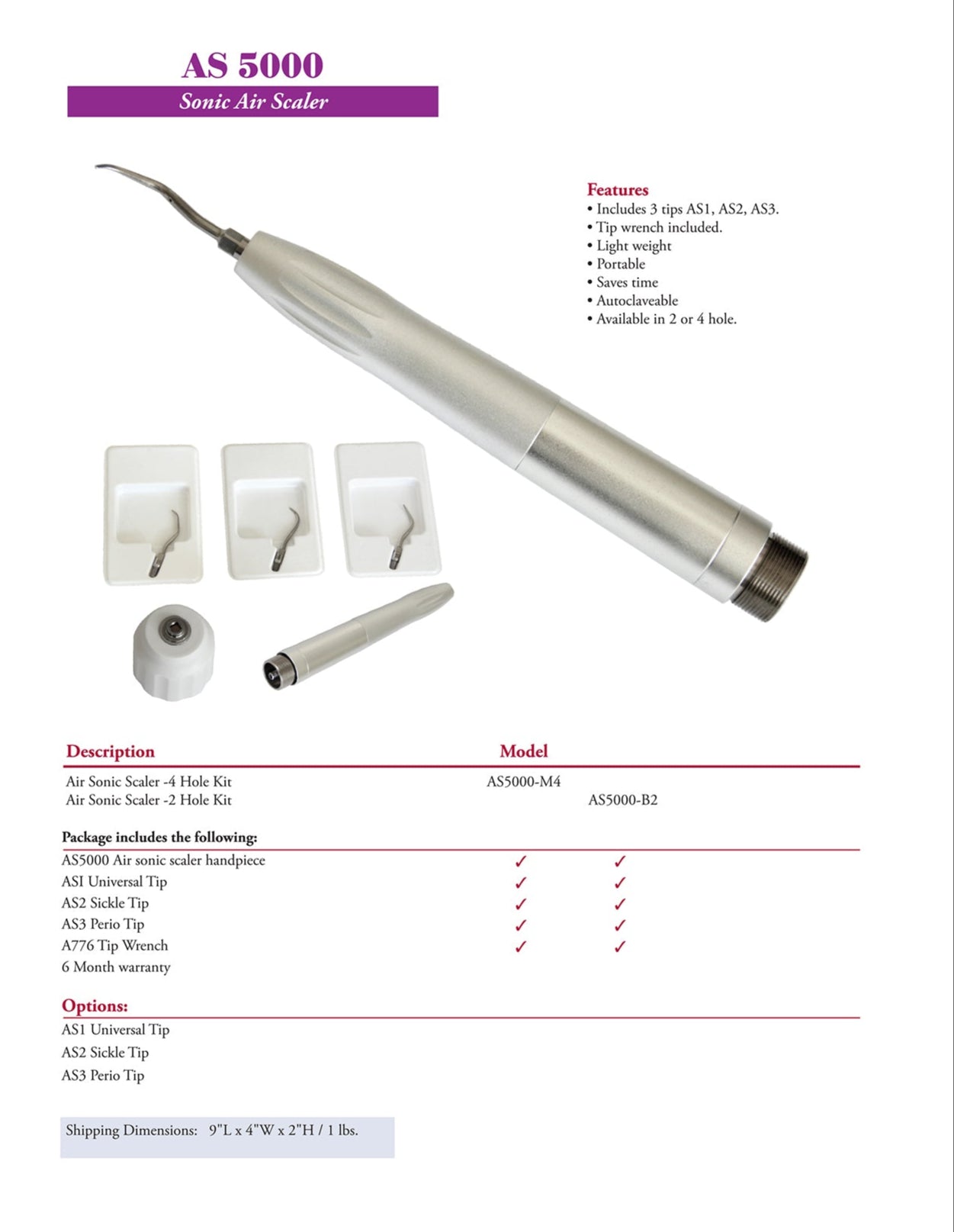 TPC AS5000 Air Sonic Scaler Complete Kit With 3 Tips - 4 Hole & 2 Hole Connections