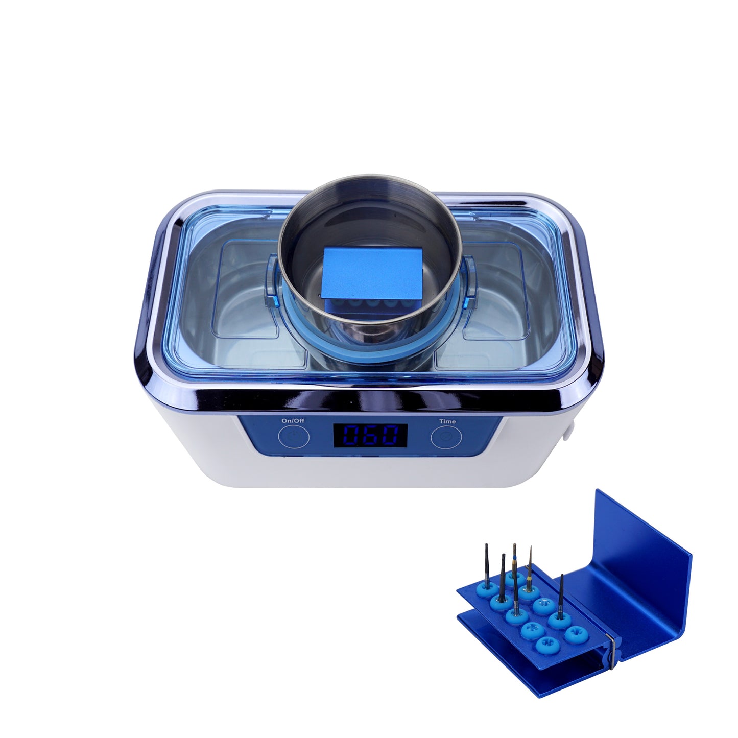 iSonic DS310-WS-D Miniaturized Commercial Ultrasonic Cleaner, white with sapphire blue colors, for dental applications