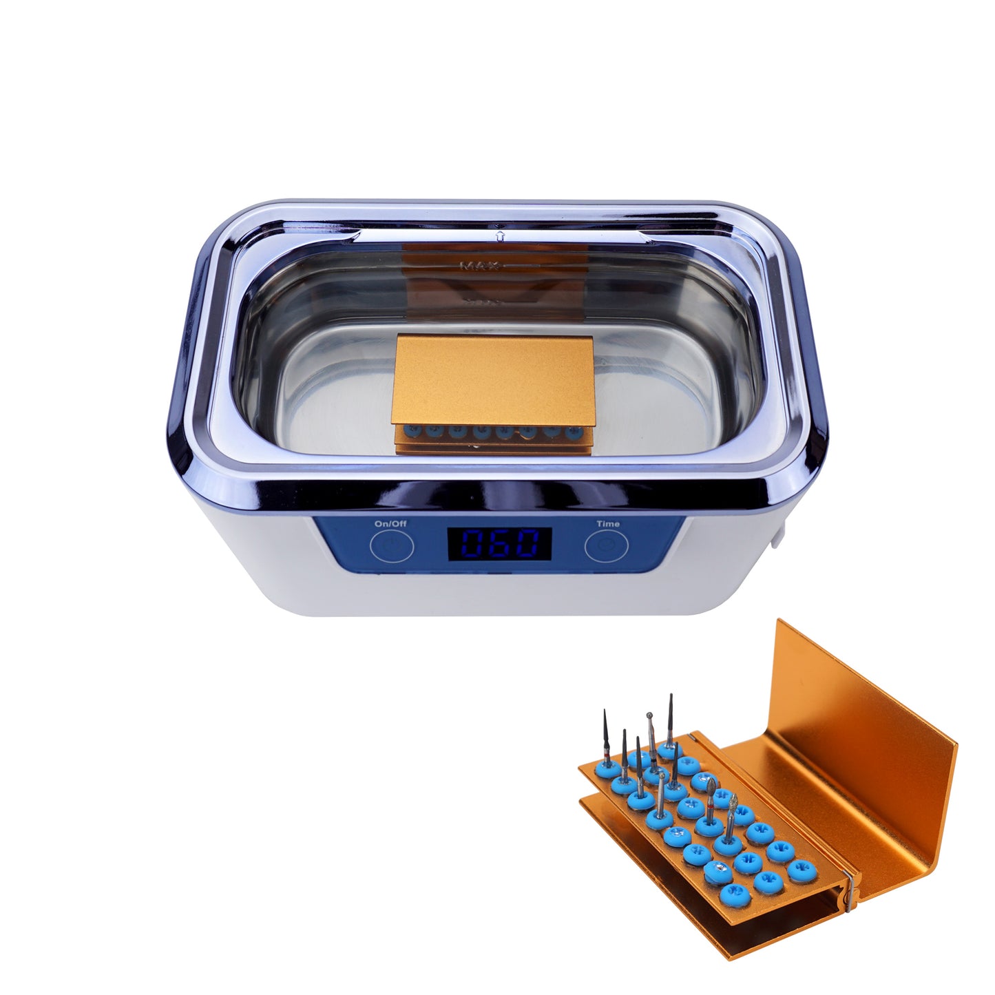 iSonic DS310-WS-D Miniaturized Commercial Ultrasonic Cleaner, white with sapphire blue colors, for dental applications