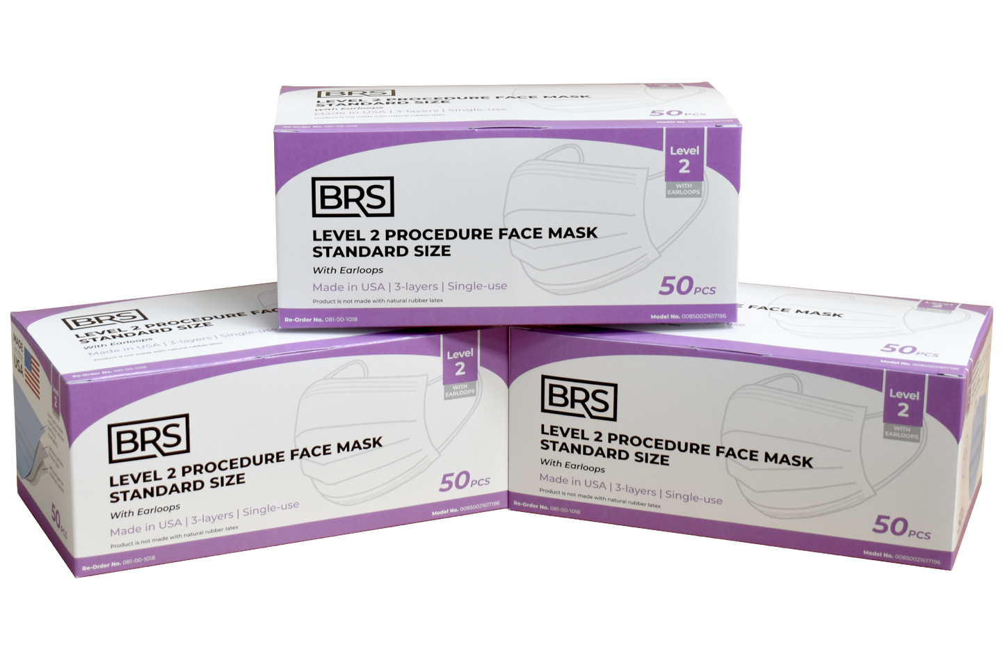 BRS Earloop Face Mask, Level 2, Standard Size, Case of 600 Masks, Blue