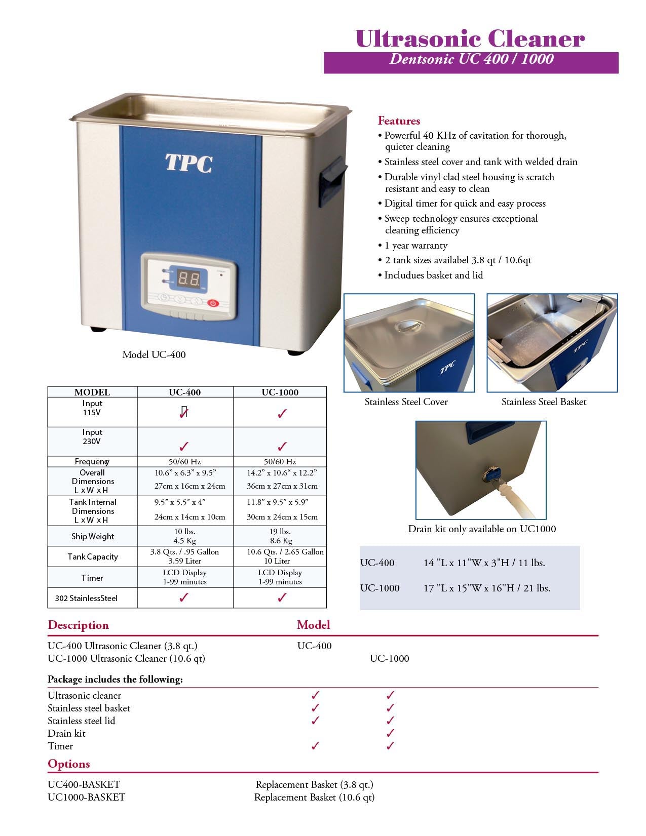 TPC UC400 Ultrasonic Cleaner 3.8 qt