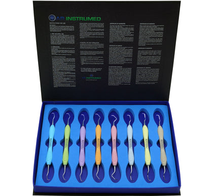 AR Instrumed Standard Gracey Currettes Set of 8 with AR Premium Plus Silicone Handles
