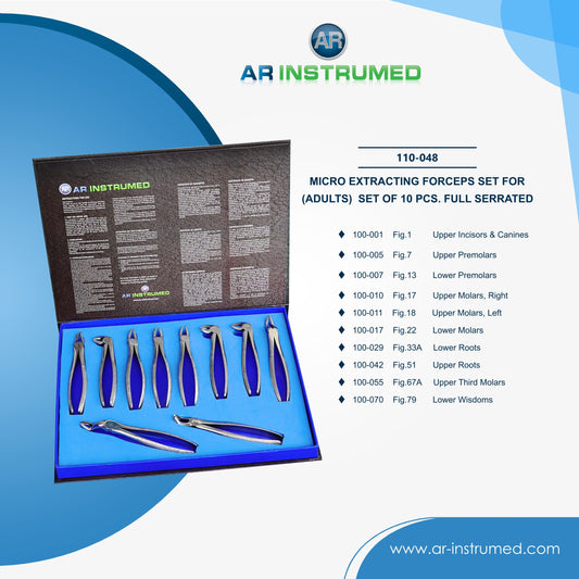 AR Instrumed Micro Extracting Forceps Set for (Adults) Set of 10 Pcs. Full Serrated