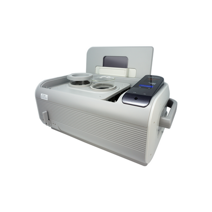 iSonic BHK02A double beaker holder suspended in an ultrasonic cleaner tank