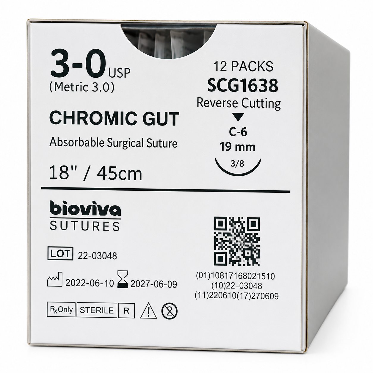 Bioviva Chromic Gut Absorbable Dental Sutures - 12/Box