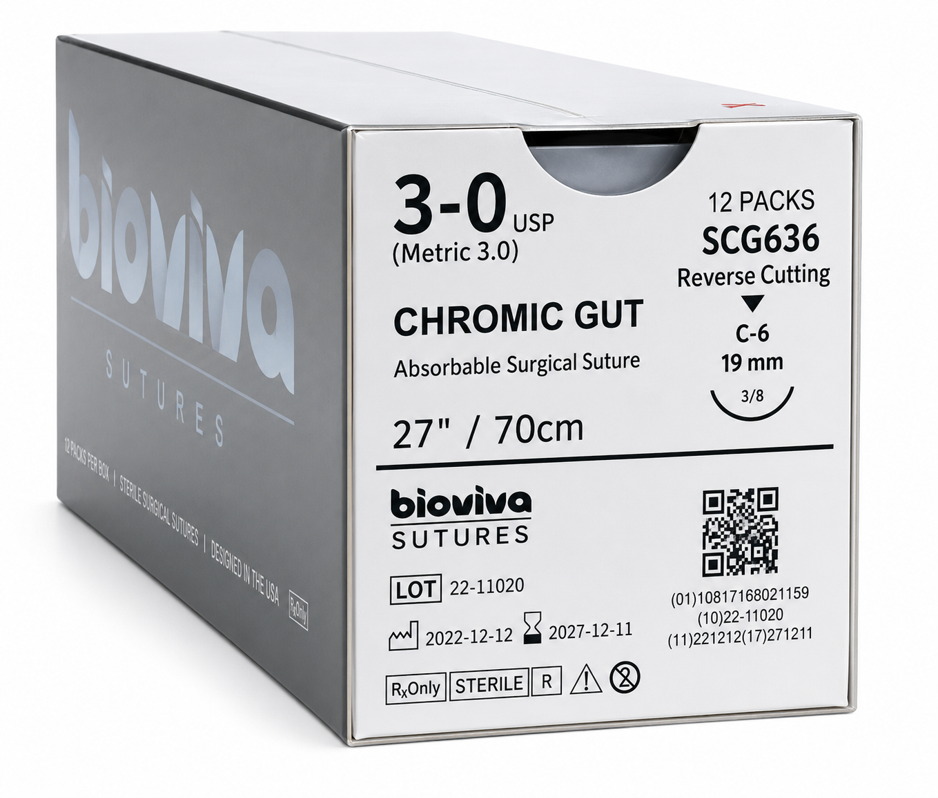 Bioviva Chromic Gut Absorbable Dental Sutures - 12/Box