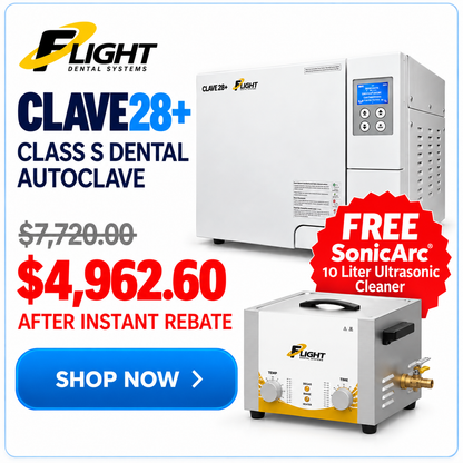 Flight Clave28+ Class S Autoclave 28L 11"X19" Chamber | Built-In Compressor | 2-Year Warranty
