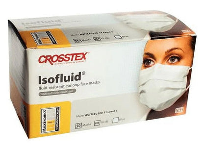 Crosstex IsoFluid Earloop Masks ASTM Level 1 - Case of 500 White