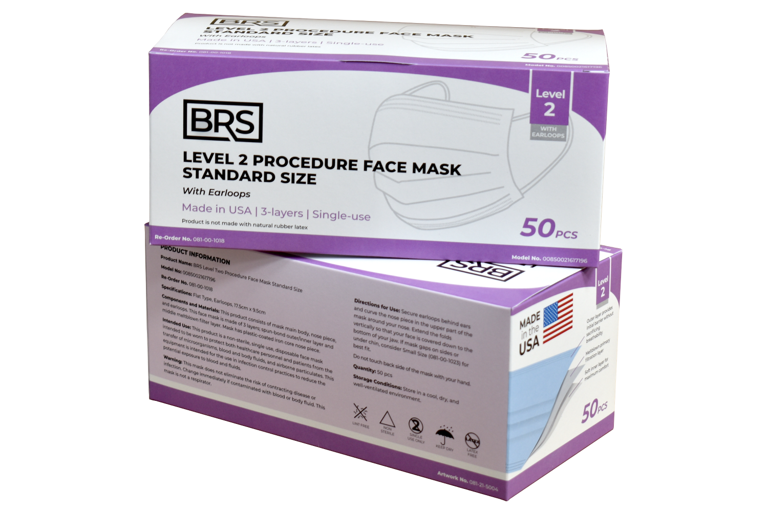 BRS Earloop Face Mask, Level 2, Standard Size, Case of 600 Masks, Blue ...