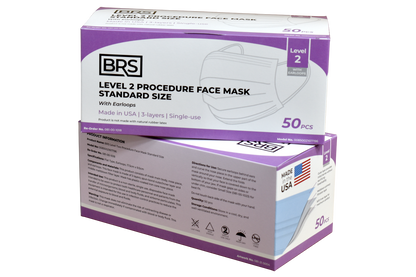 BRS Earloop Face Mask, Level 2, Standard Size, Case of 600 Masks, Blue