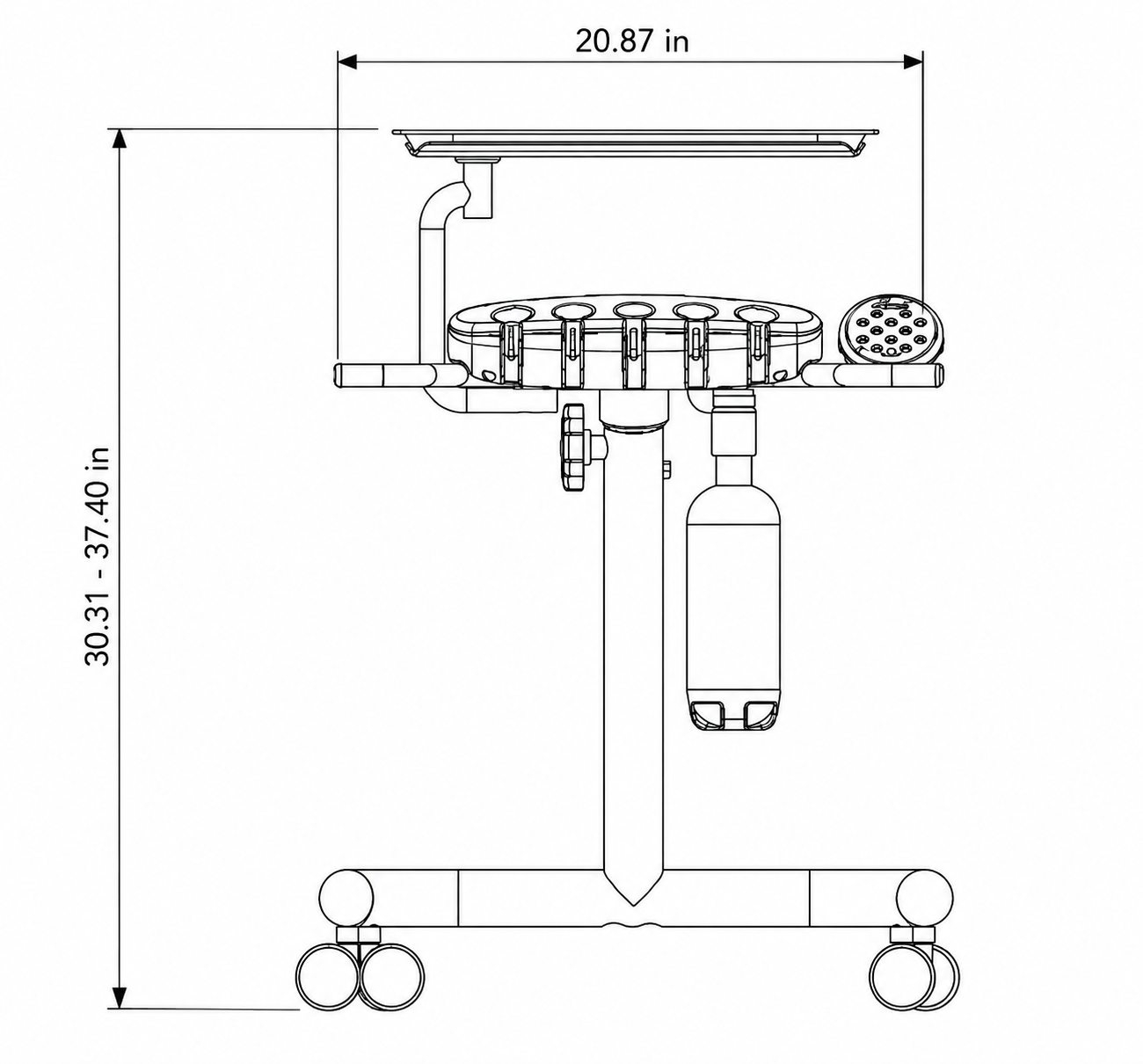 Flight A-Series Doctors Cart with TRAD-2002 Delivery Unit, 3-Way Syringe and 3 Handpiece Tubings