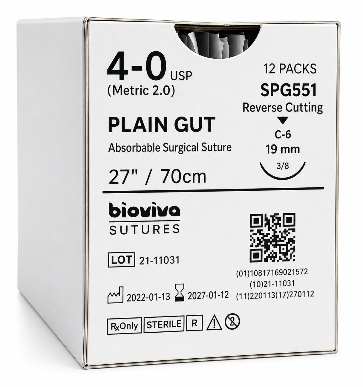 Bioviva Plain Gut Absorbable Dental Sutures – 12/Box