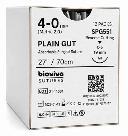 Bioviva Plain Gut Absorbable Dental Sutures – 12/Box