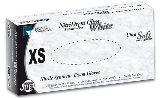 Innovative NitriDerm Ultra White Nitrile Exam Gloves - Series 167, 100/bx, 10 bx/cs