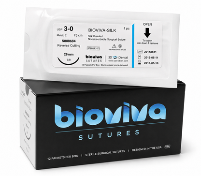 Bioviva Silk Suture 3-0 Non-Absorbable Braided Silk – 12/Box
