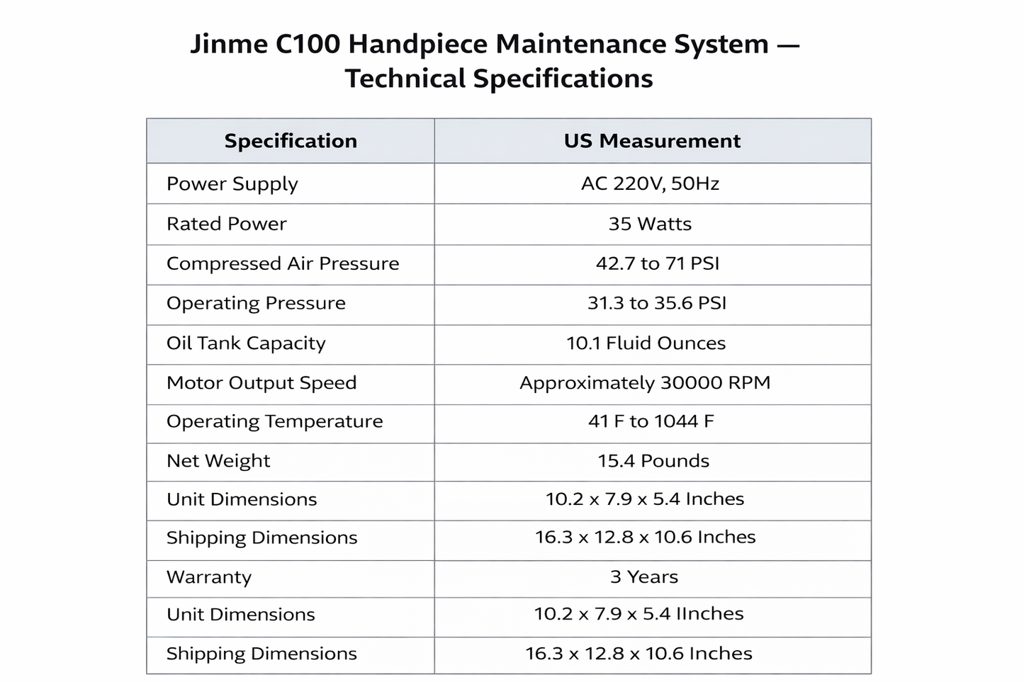 Jinme C100 Handpiece Maintenance System - Cleaning & Lubricating Kit
