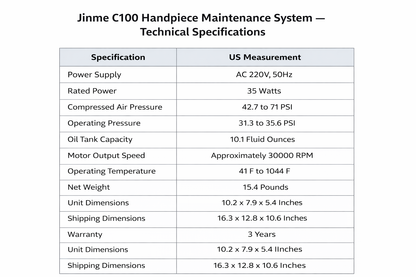 Jinme C100 Handpiece Maintenance System - Cleaning & Lubricating Kit