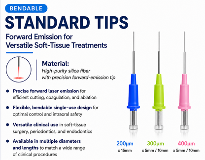 PIOON Standard Laser Tips — Bendable Forward-Emission Dental Laser Tips • 10 Pack