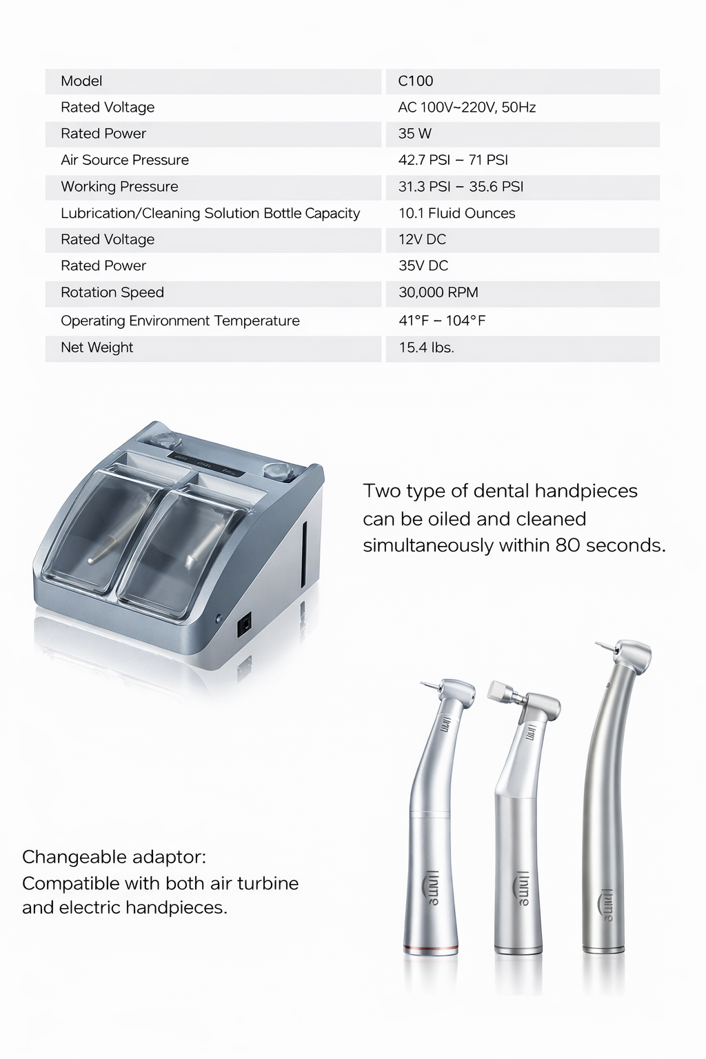 Jinme C100 Handpiece Maintenance System - Cleaning & Lubricating Kit